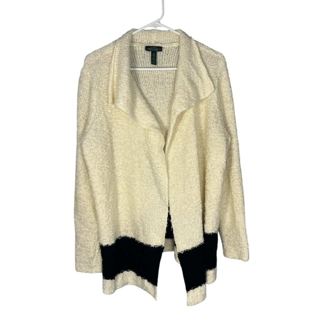 Lauren Ralph Lauren Women's Open Front Cardigan Sweater 1X Wool Blend Ivory